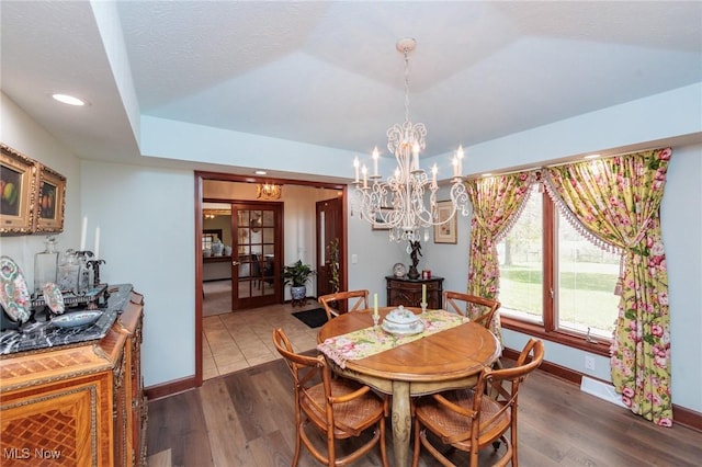 3286 Marks Rd, Medina, OH 44256 - dining space with a chandelier, wood finished floors, baseboards, recessed lighting, and a raised ceiling