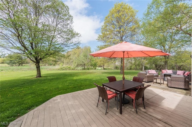 3286 Marks Rd, Medina, OH 44256 - wooden terrace with an outdoor living space, a yard, and outdoor dining space