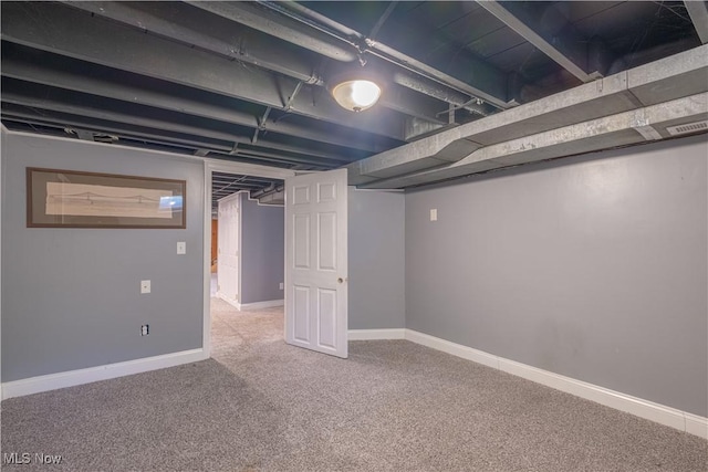 finished below grade area with carpet and baseboards