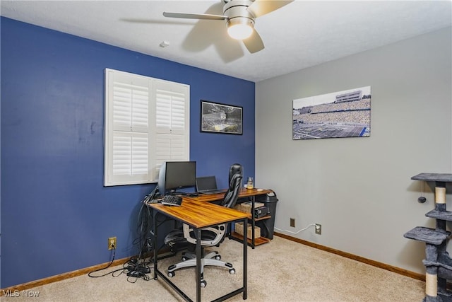 312 58th St, Vienna, WV 26105 - office area featuring a ceiling fan, carpet flooring, and baseboards