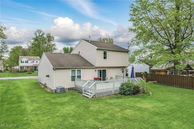 4815 Shadow Oak Dr, Austintown, OH 44515 - back of house featuring roof with shingles, a deck, and cooling unit