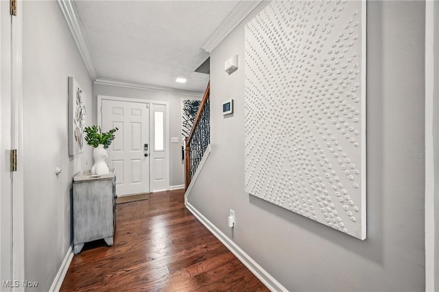 4815 Shadow Oak Dr, Austintown, OH 44515 - entrance foyer with crown molding, baseboards, stairs, and wood finished floors