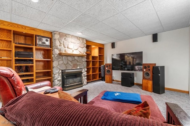 70 Northlake Ct, Vincent, OH 45784 - living area featuring carpet, baseboards, and a fireplace