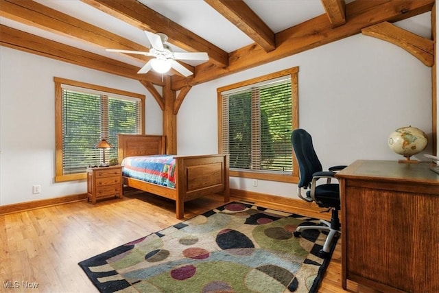 70 Northlake Ct, Vincent, OH 45784 - bedroom with wood finished floors, baseboards, an office area, and beam ceiling