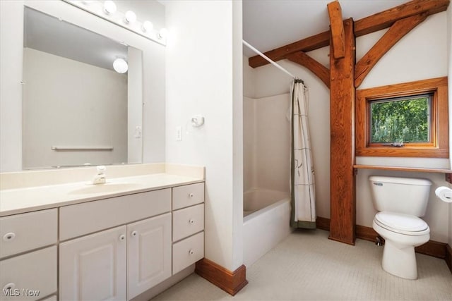 70 Northlake Ct, Vincent, OH 45784 - full bathroom with toilet, shower / bathtub combination with curtain, vanity, and baseboards