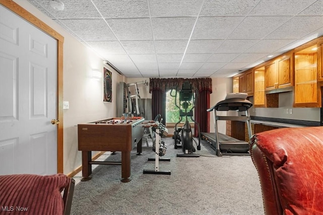 70 Northlake Ct, Vincent, OH 45784 - exercise area with carpet flooring, a paneled ceiling, and baseboards