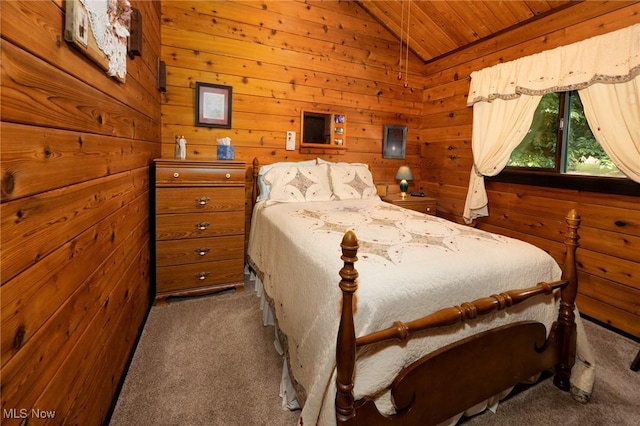55901 Deep Run Rd, Martins Ferry, OH 43935 - bedroom featuring carpet flooring, vaulted ceiling, wooden ceiling, and wood walls