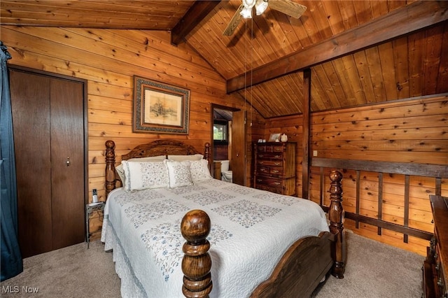 55901 Deep Run Rd, Martins Ferry, OH 43935 - bedroom featuring carpet flooring, wooden ceiling, and wooden walls