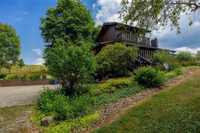55901 Deep Run Rd, Martins Ferry, OH 43935 - view of property exterior with stairs, driveway, and a wooden deck