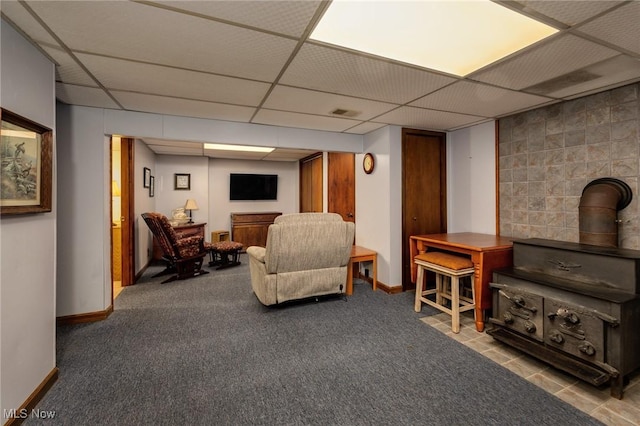 55901 Deep Run Rd, Martins Ferry, OH 43935 - carpeted living room featuring a drop ceiling and baseboards