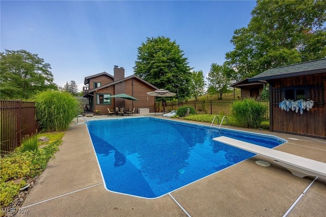 55901 Deep Run Rd, Martins Ferry, OH 43935 - view of pool featuring a fenced backyard, a patio, and a diving board