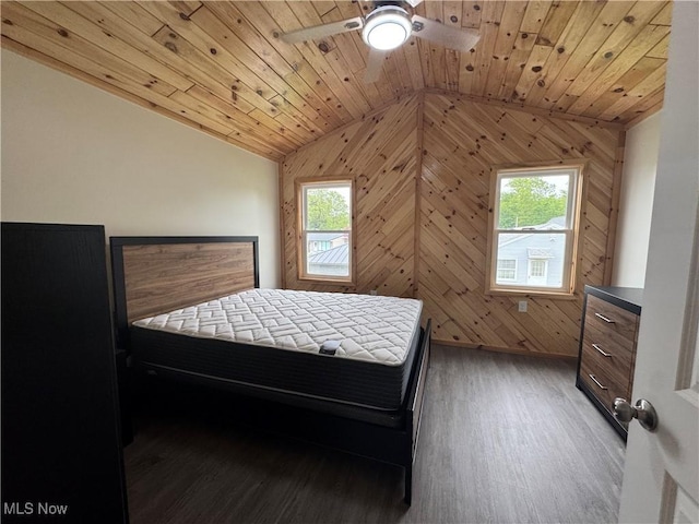 5919 Lake Rd W Unit 31, Ashtabula, OH 44004 - bedroom with lofted ceiling, wooden ceiling, wood finished floors, multiple windows, and wood walls