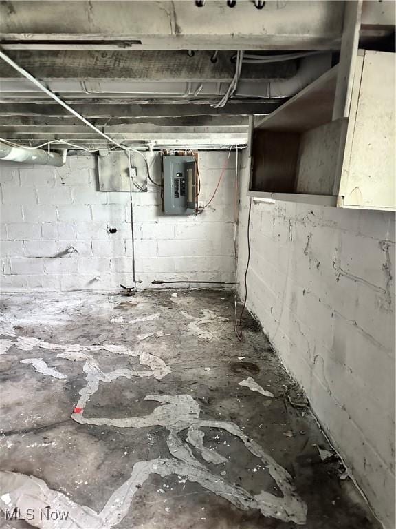 unfinished below grade area featuring electric panel