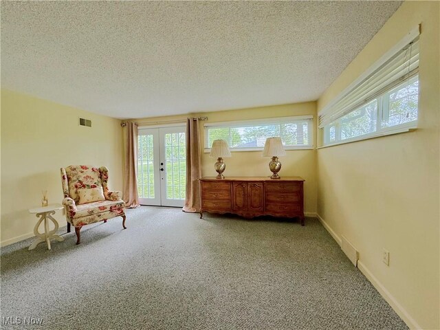 45 Meadowcrest Dr, Parkersburg, WV 26104 - sitting room with a textured ceiling, french doors, carpet, and baseboards