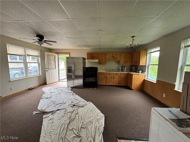 10270 State Route 550, Vincent, OH 45784 - kitchen featuring stainless steel fridge with ice dispenser, stove, light countertops, a sink, and a drop ceiling