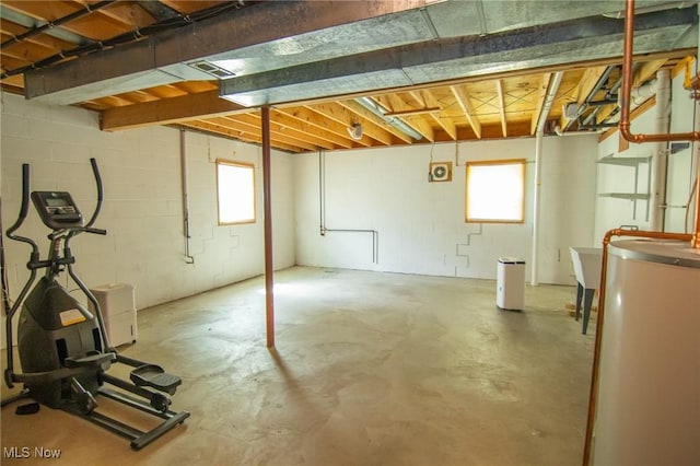 53350 High Ridge Rd, Bridgeport, OH 43912 - basement featuring water heater, plenty of natural light, and concrete block wall
