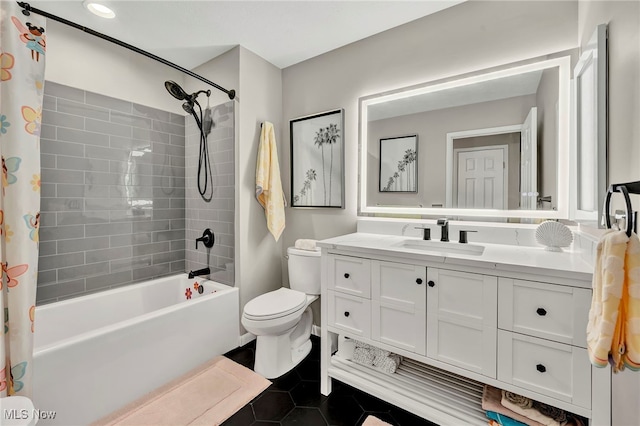 7805 Skylineview Dr, Mentor, OH 44060 - full bathroom with tile patterned flooring, toilet, vanity, and shower / bath combination with curtain