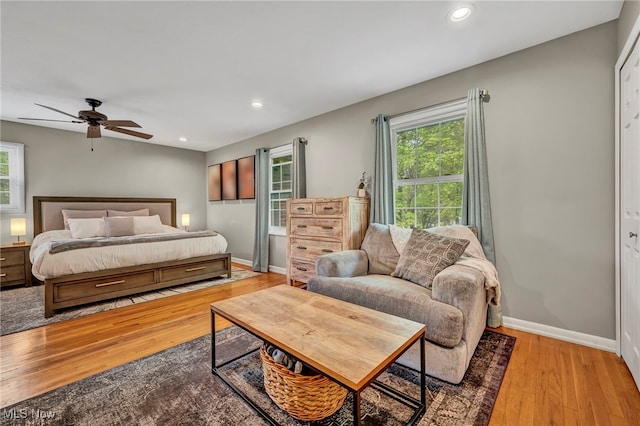 7805 Skylineview Dr, Mentor, OH 44060 - bedroom featuring wood finished floors, multiple windows, baseboards, recessed lighting, and a ceiling fan
