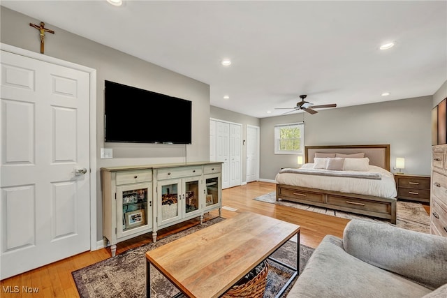 7805 Skylineview Dr, Mentor, OH 44060 - bedroom with light wood-style flooring, recessed lighting, a ceiling fan, and baseboards
