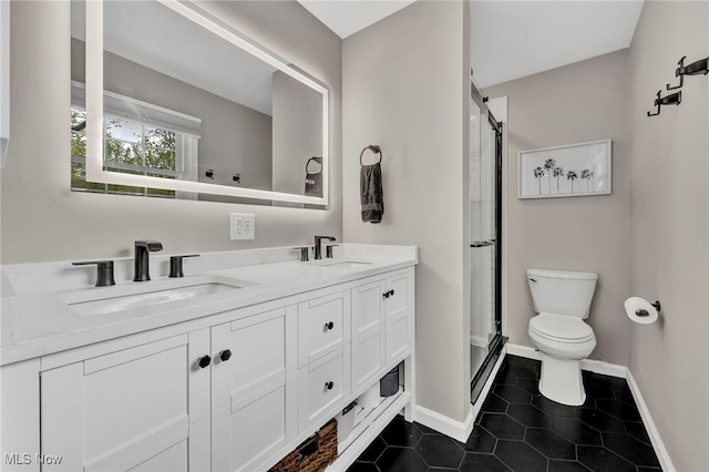 7805 Skylineview Dr, Mentor, OH 44060 - bathroom with toilet, a stall shower, tile patterned flooring, and baseboards