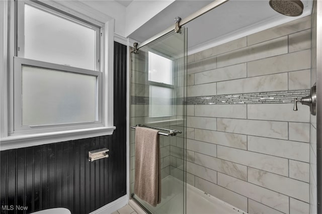 bathroom featuring a shower stall
