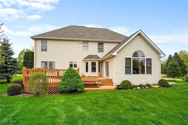 6972 Stagecoach Trl, Valley City, OH 44280 - rear view of property with a wooden deck, a yard, and a shingled roof