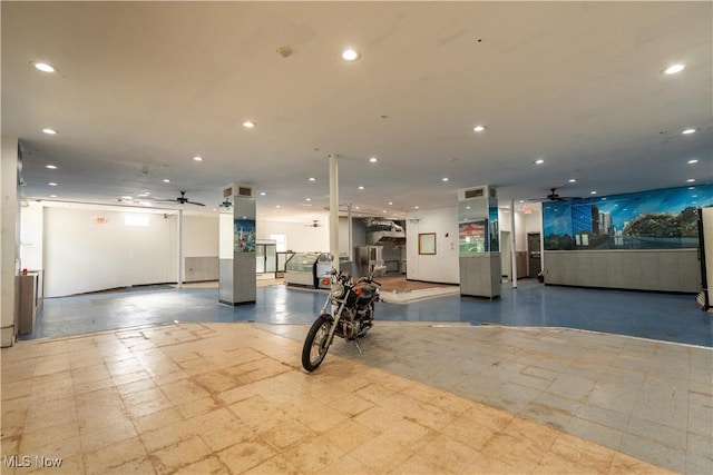 1016 12th St NE, Canton, OH 44704 - exercise room featuring a ceiling fan, tile patterned floors, and recessed lighting