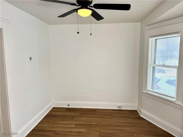 3631 E 104th St, Cleveland, OH 44105 - spare room with dark wood-style flooring, ceiling fan, and baseboards