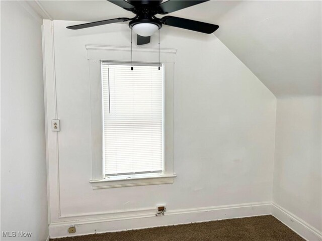 3631 E 104th St, Cleveland, OH 44105 - additional living space featuring a ceiling fan, carpet floors, vaulted ceiling, baseboards, and plenty of natural light