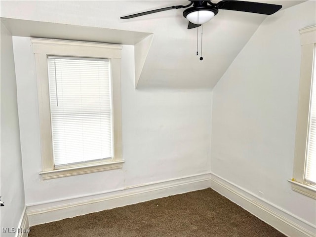 3631 E 104th St, Cleveland, OH 44105 - bonus room featuring carpet floors, a ceiling fan, lofted ceiling, and baseboards