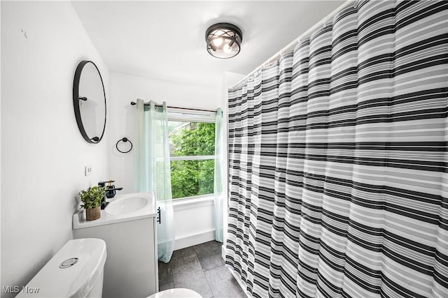 bathroom with a sink, toilet, and a shower with shower curtain