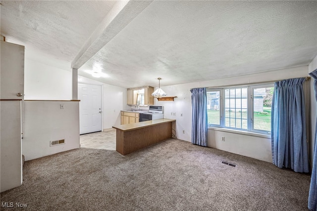 3509 Fargo Dr, Ashtabula, OH 44004 - kitchen featuring range with electric cooktop, a textured ceiling, a sink, plenty of natural light, and a peninsula