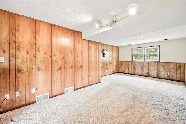 804 Cynthia Ct, Niles, OH 44446 - basement featuring wooden walls, a textured ceiling, and carpet floors