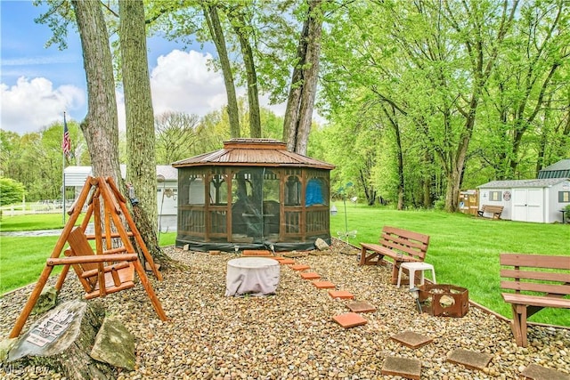 804 Cynthia Ct, Niles, OH 44446 - view of playground with a gazebo, a yard, a shed, and an outdoor structure