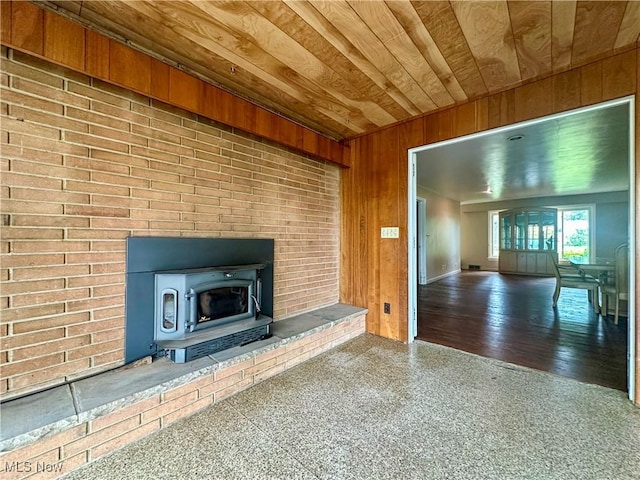 1357 Kearney St, Niles, OH 44446 - unfurnished living room with wood ceiling and wooden walls