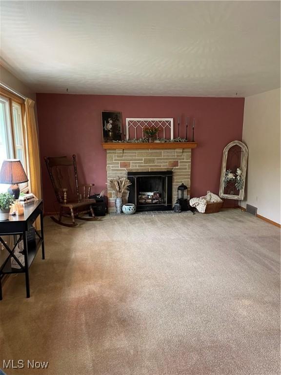 681 Grandview Ave, East Palestine, OH 44413 - living area featuring carpet and a fireplace