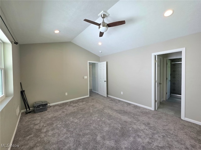 990 E Blvd, Aurora, OH 44202 - unfurnished bedroom with carpet floors, lofted ceiling, recessed lighting, baseboards, and ceiling fan