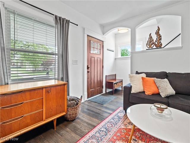 living area with dark wood finished floors