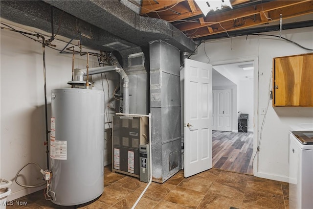 5500 12th Ave, Vienna, WV 26105 - utility room with gas water heater, washer / clothes dryer, and heating unit