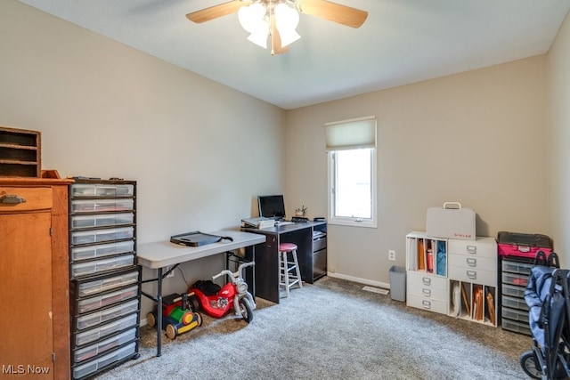 9942 Pebble Beach Cv, Reminderville, OH 44202 - carpeted office featuring a ceiling fan and baseboards