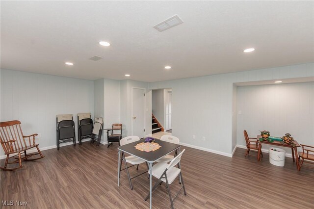 347 Beeler Dr, Berea, OH 44017 - dining space with stairs, baseboards, wood finished floors, and recessed lighting