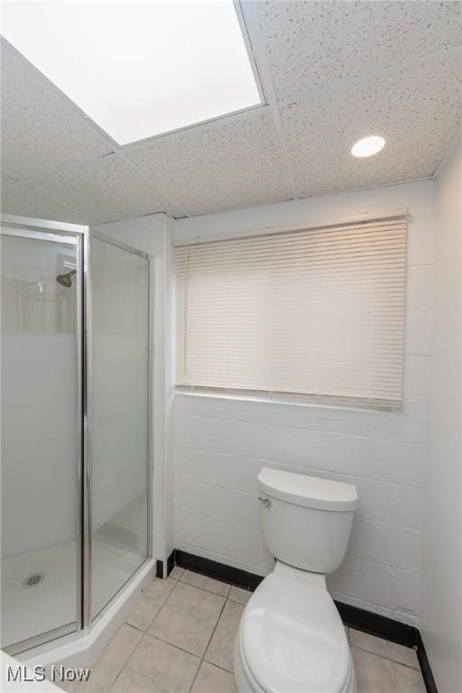 347 Beeler Dr, Berea, OH 44017 - full bathroom with a stall shower, tile patterned floors, toilet, recessed lighting, and a drop ceiling
