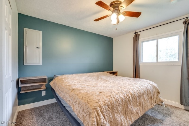 24560 Eldridge Blvd, Bedford Heights, OH 44146 - bedroom with carpet floors, electric panel, baseboards, and ceiling fan
