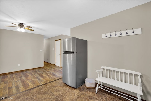 241 W Good Ave, Wadsworth, OH 44281 - kitchen with freestanding refrigerator, ceiling fan, and baseboards
