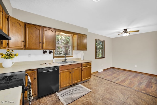 241 W Good Ave, Wadsworth, OH 44281 - kitchen featuring black appliances, a sink, ceiling fan, and light countertops