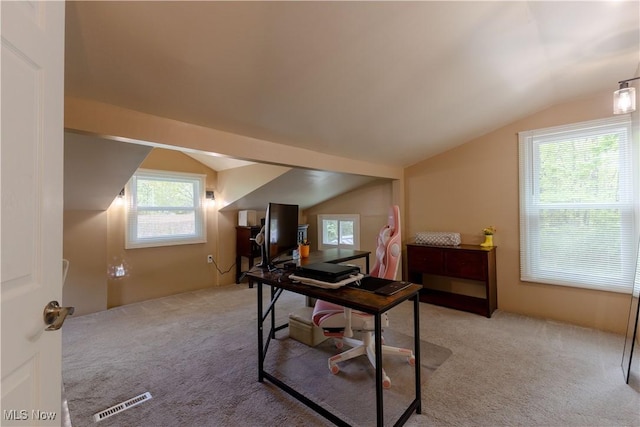 274 2nd St, Lake Milton, OH 44429 - office area featuring lofted ceiling and light carpet