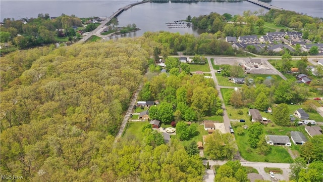 274 2nd St, Lake Milton, OH 44429 - aerial overview of property's location with a large body of water, a heavily wooded area, and a notable bridge