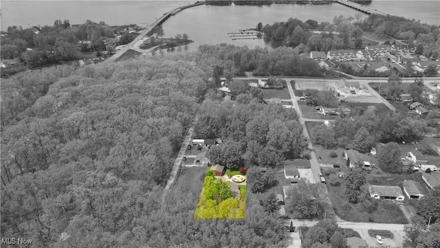 274 2nd St, Lake Milton, OH 44429 - aerial view of property and surrounding area featuring a nearby body of water, property parcel outlined, a forest, and a notable bridge