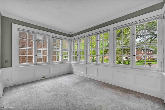 103 N Portage Path, Akron, OH 44303 - unfurnished sunroom with a decorative wall, ornamental molding, carpet, and french doors
