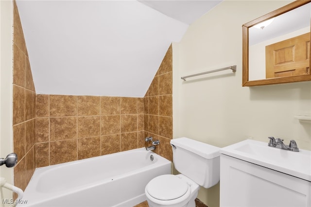 2142 W 95th St, Cleveland, OH 44102 - full bath featuring toilet, lofted ceiling, vanity, and shower / tub combination